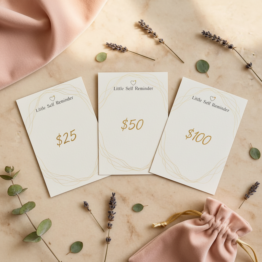 Little Self Reminder gift cards in $25, $50, and $100 denominations